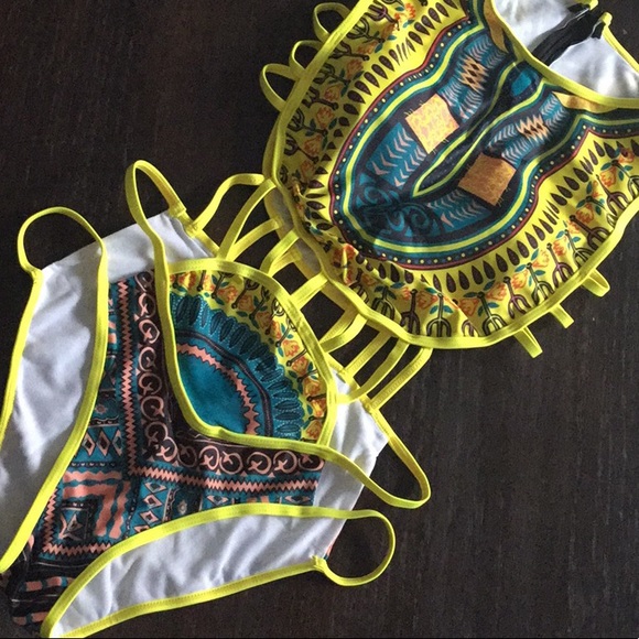 Sexy Yellow & Blue Tribal Monokini - Picture 6 of 12